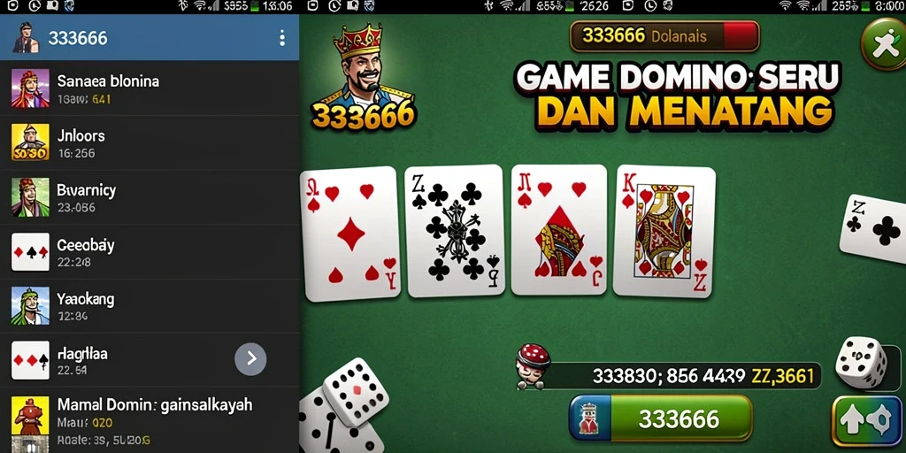Tampilan gameplay menarik dari 333666 yang menampilkan serunya permainan Domino.