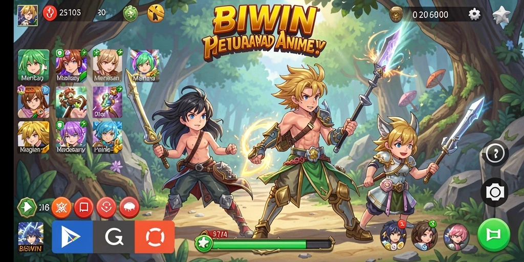 Tangkapan layar gameplay BIWIN menampilkan petualangan karakter Anime yang seru.