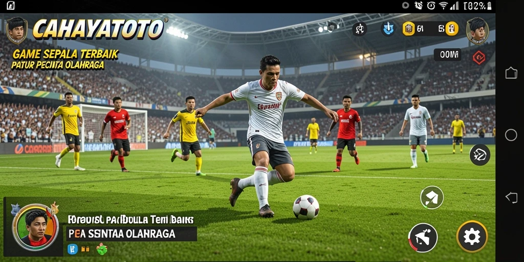 Tampilan utama permainan CAHAYATOTO dengan aksi sepak bola yang seru.