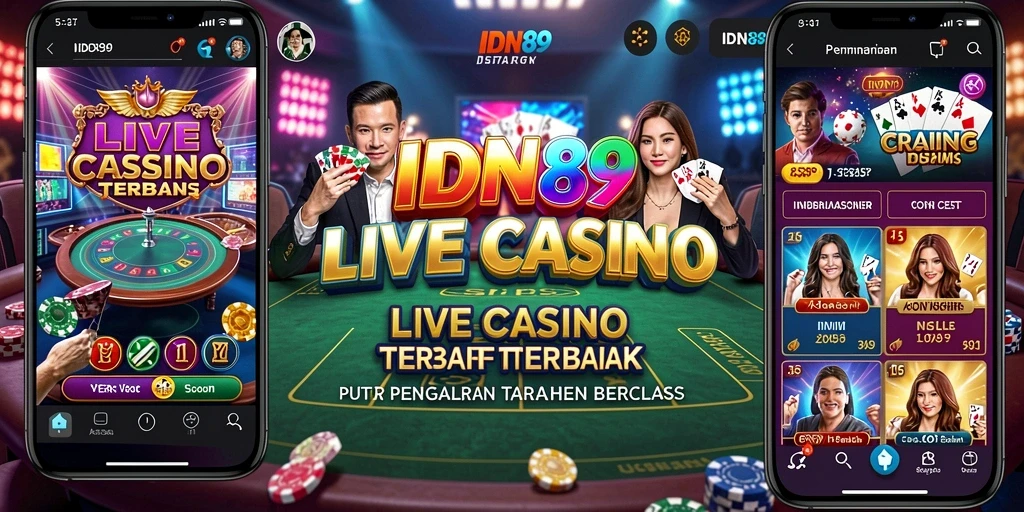 Screenshot gameplay IDN89 menampilkan dealer profesional dan suasana kasino yang menggembirakan.