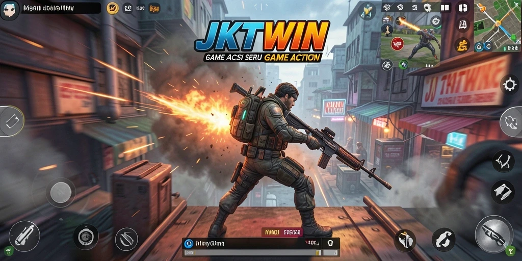 Tampilan aksi seru dalam gameplay JKTWIN.