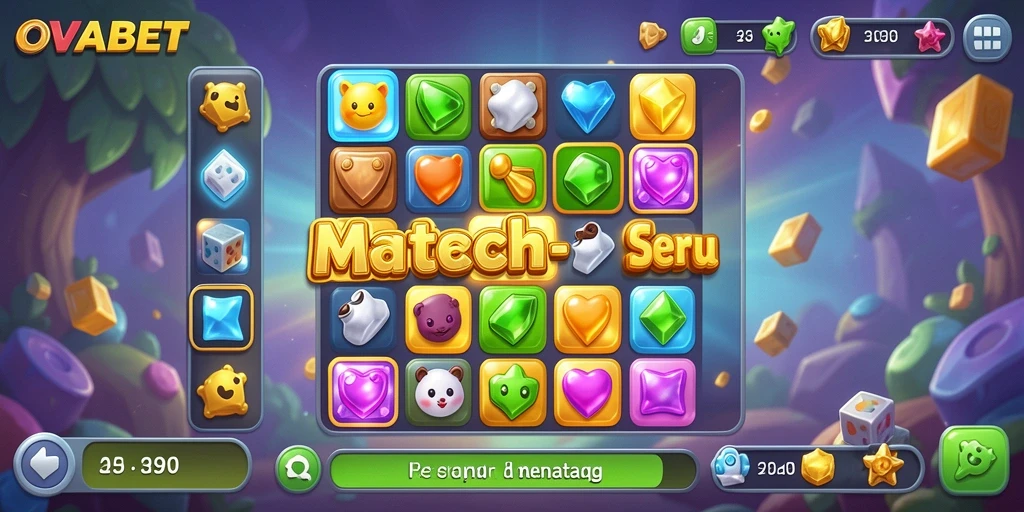 Tampilan gameplay OVABET dengan variasi level Match-3 yang menarik.