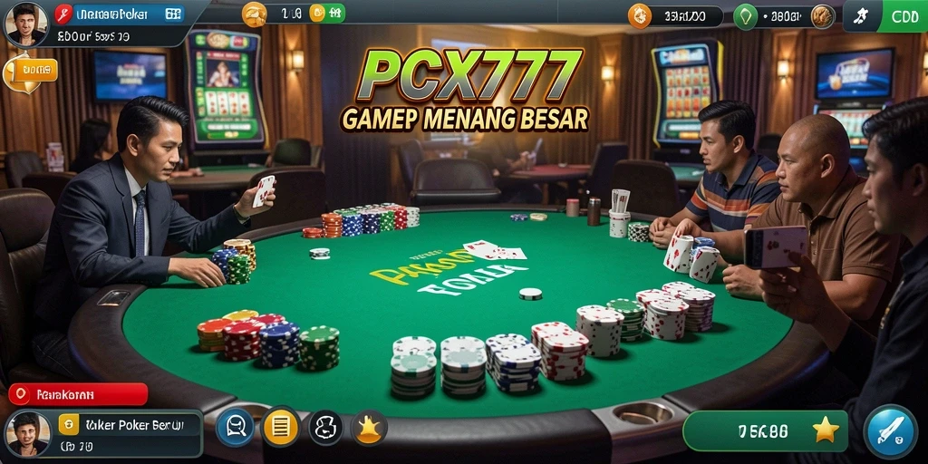 Tampilan utama gameplay Poker di PCX777 yang menarik.