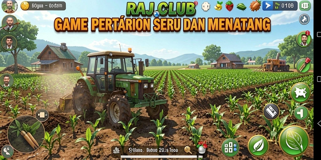 Tampilan gameplay di RAJACLUB dengan ladang yang subur.
