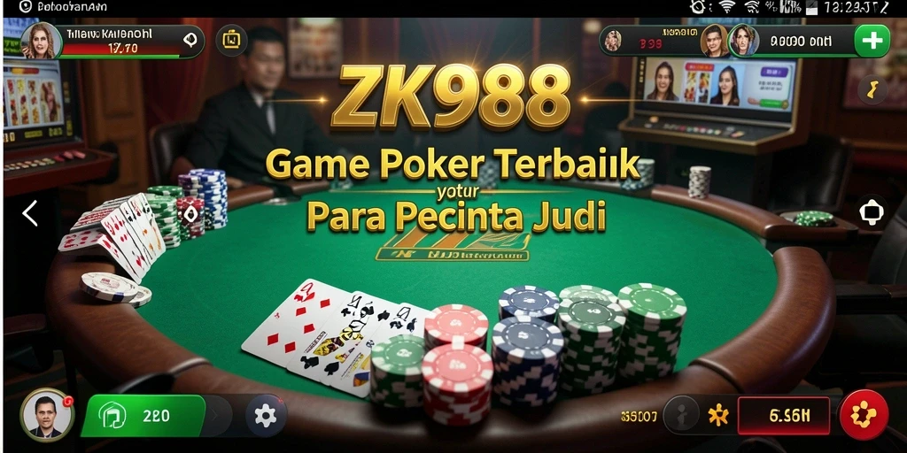 Screenshot utama ZK988 menampilkan gameplay Poker yang seru dan mendebarkan.